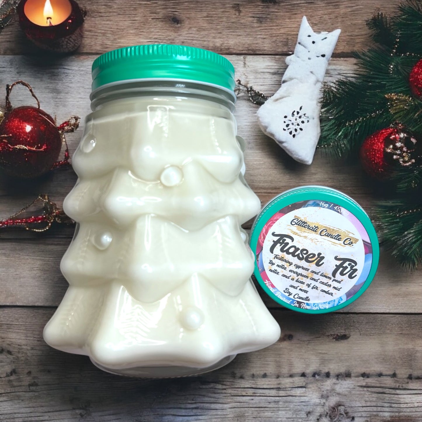 Christmas Tree Premium Soy Wax Candle Glass Mason Jar With Lid 20 oz