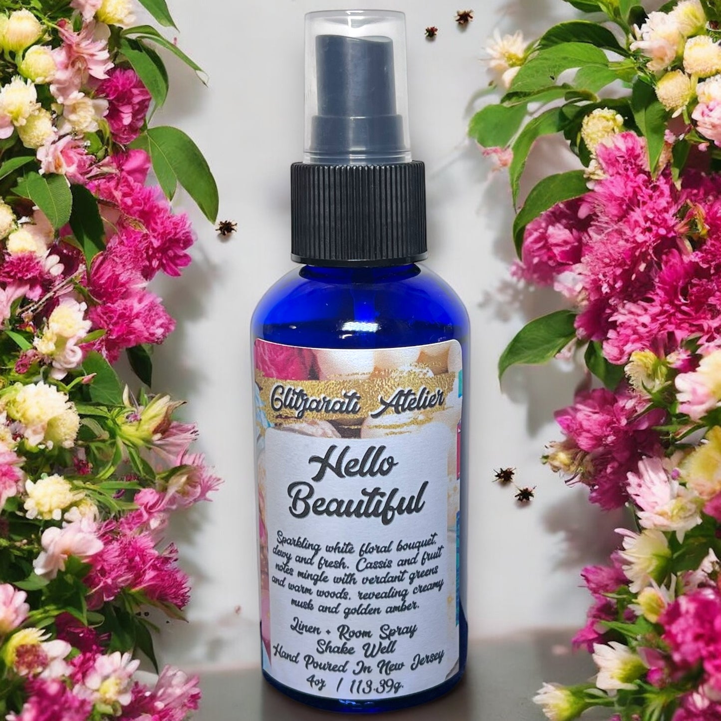 Hello Beautiful Linen & Room Glass Fine Mist Spray Bottle 4oz Natural Odor Eliminator