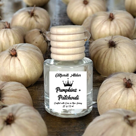 Pumpkins + Patchouli Hanging Glass Car Oil Diffuser Freshener 8ml